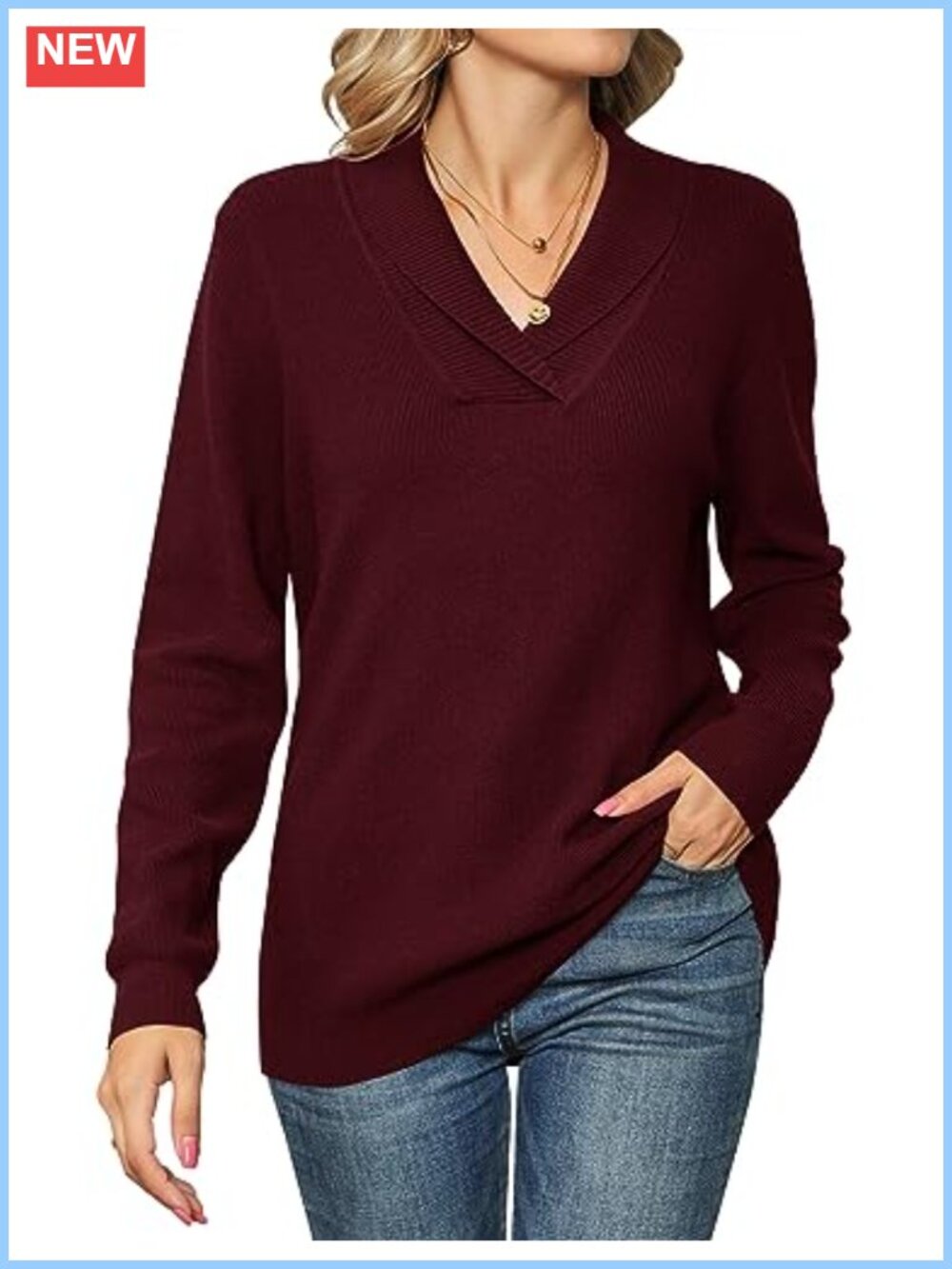 Women's Long Sleeve V-Neck Pullover Knit Sweater Viscose Blend